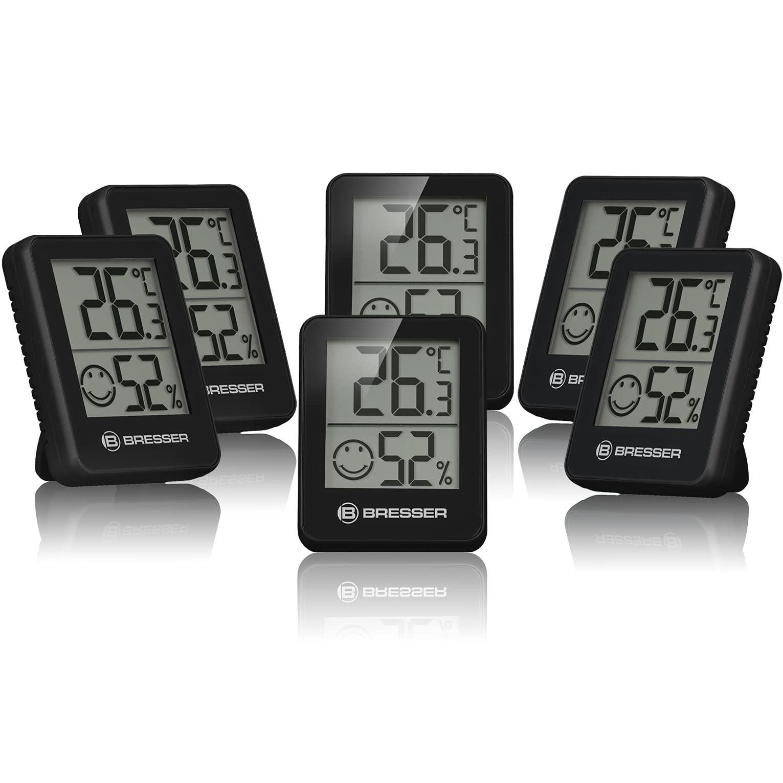 Bresser Thermometer hygrometer Climate Smile set van 2 om neer te zetten of voor wandmontage met binnenklimaatindicator als smiley, antraciet