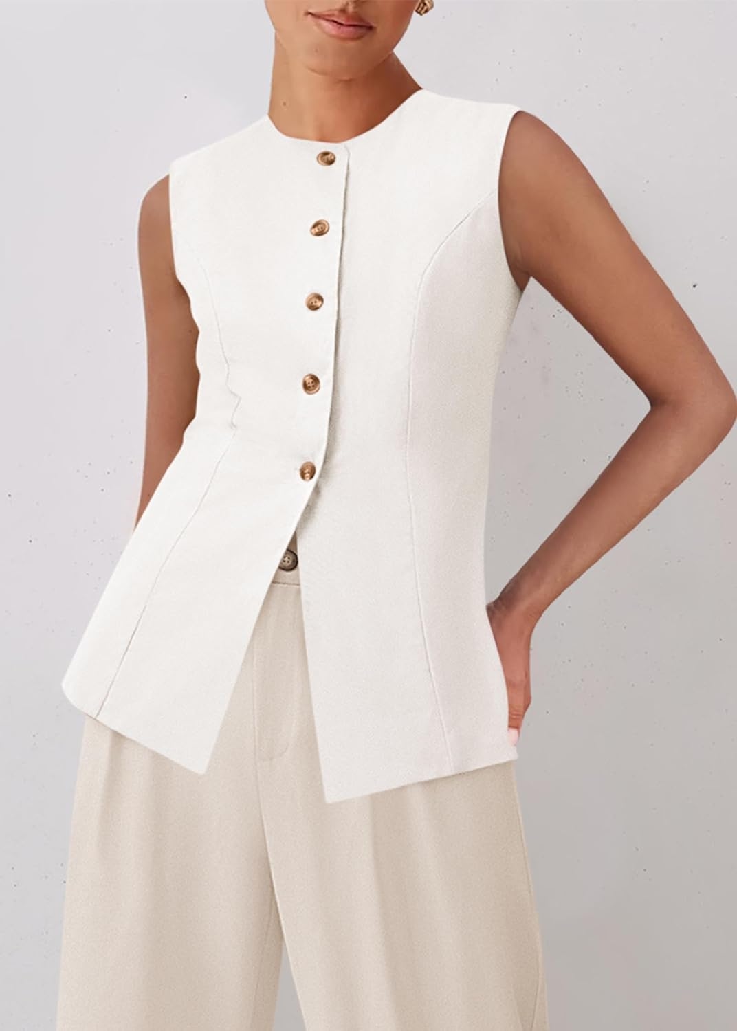 KIRUNDO Vest Tops for Women Trendy Dressy Business Casual Outfits 2026 Summer Sleeveless Fitted Blazer Work Suit Waistcoat - Image 4