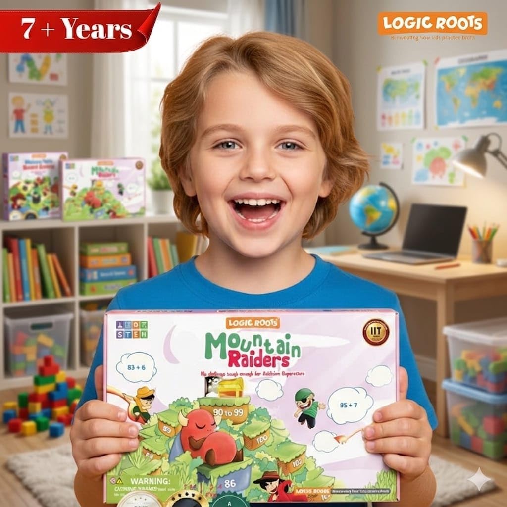 Addition Game - Fun Math Board Game for 7-9 Year Olds, Easy Start STEM Toy with Addition of 2 & 3 Digit Numbers (Moutain Raiders)