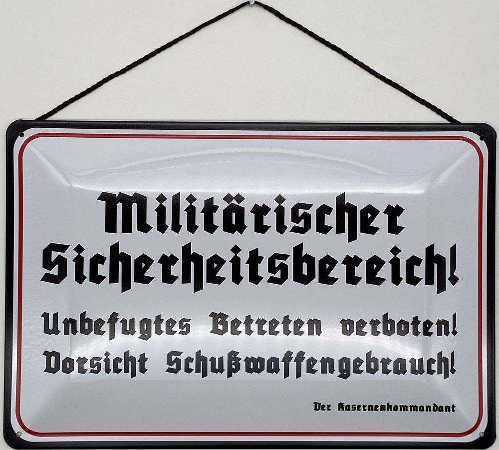 Warnschild Militärischer Sicherheitsbereich – Blech 30x20 Cm Mit Kordel