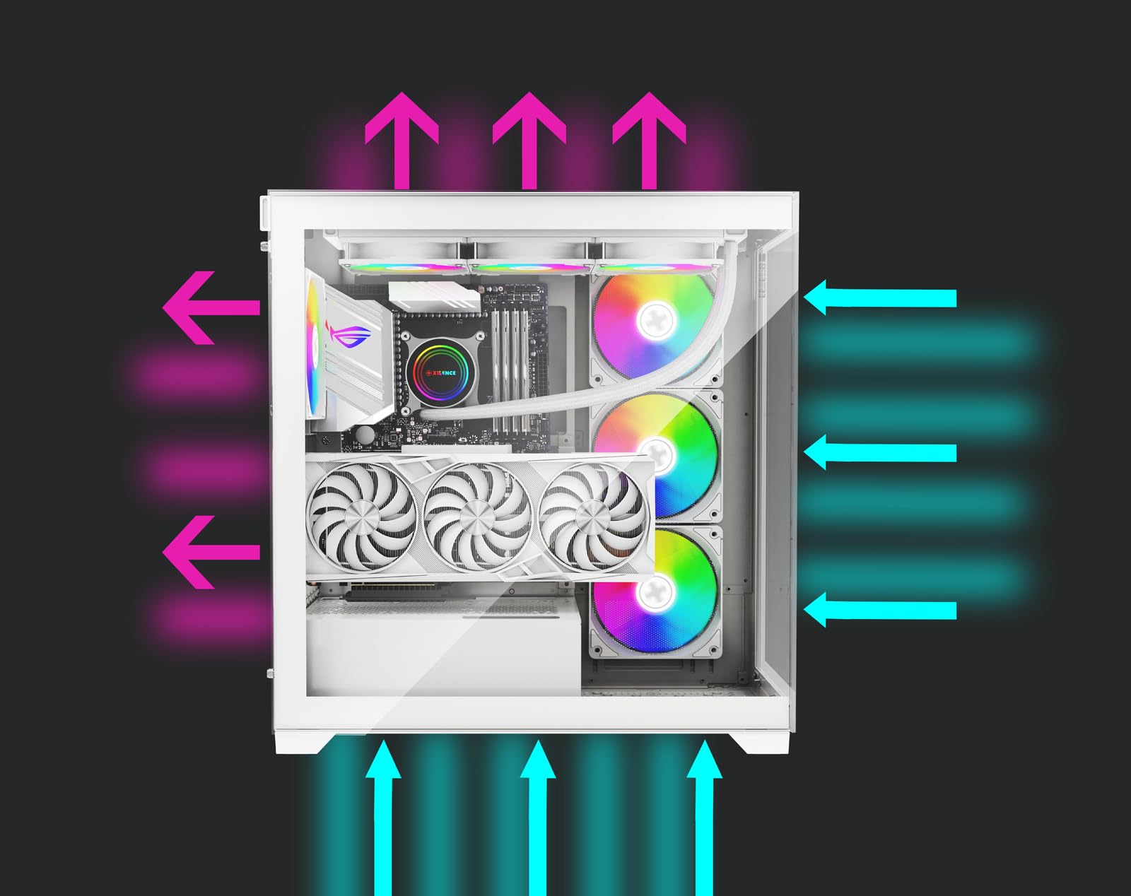 Xilence X818.ARGB XILENT Gleam obudowa komputera gamingowego, 4 x wentylator ARGB 140 mm, ATX Midi Tower Case, szkło akwariowe, z uchwytem na kartę graficzną, płytka sterująca PWM/ARGB, dla dobrego