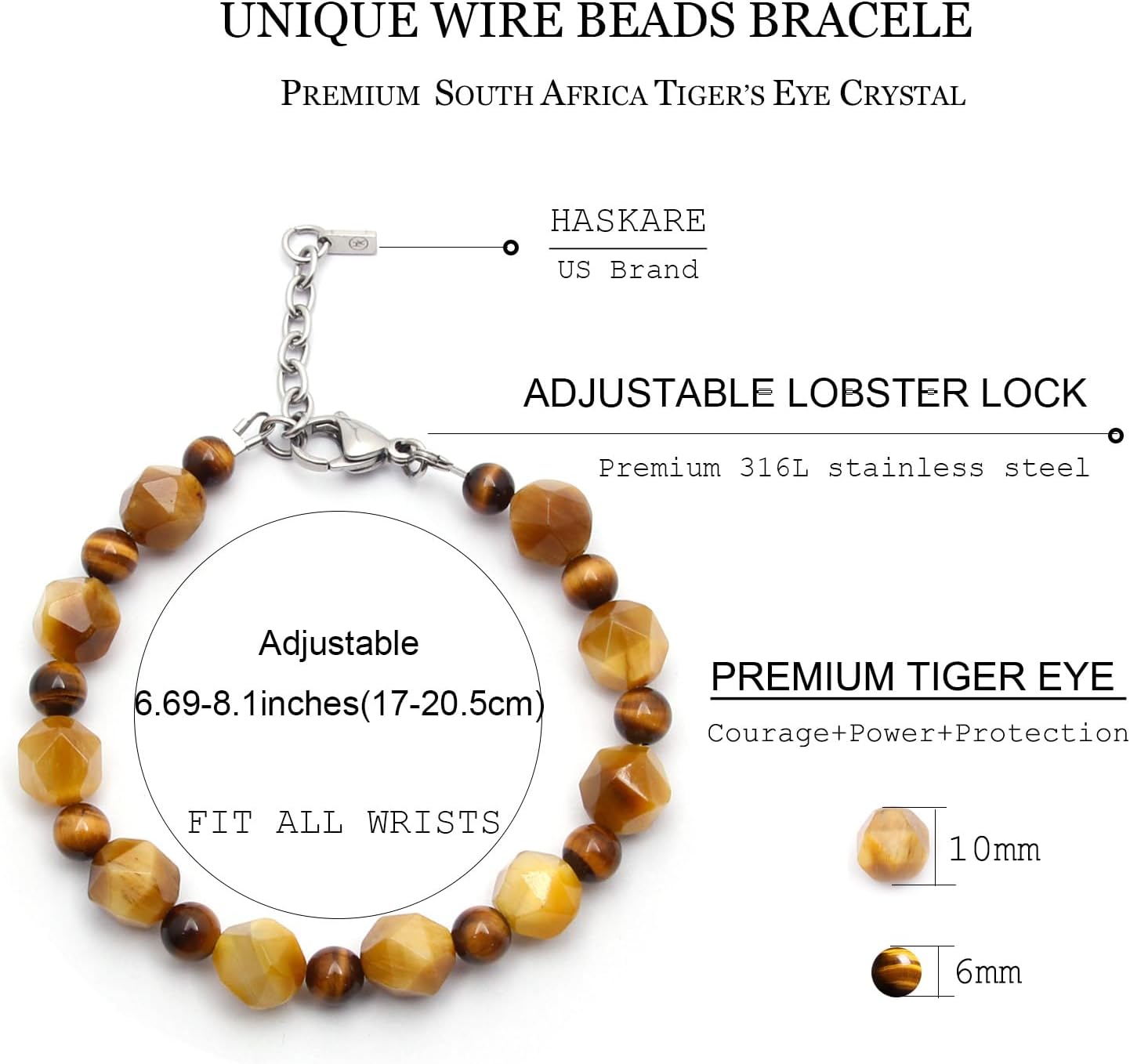HASKARE Men Tigers Eye Bracelet Premium Stone Faceted Beaded Adjustable Chain Beads Bracelet, Unique Protection Crystals Good Luck Gifts for Him Father's Day Birthday - Image 5