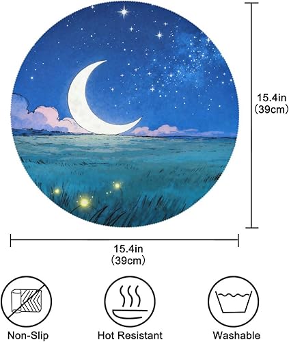 Miniatura 3 de Star Ninght Moon Grassland Fabric placemats Round Cloth Reversible Quilted placemats manteles para mesa de comedor 15.4x15.4in Set of 6