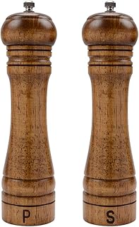 Salt and Pepper Mill Set, Wooden Salt and Pepper Grinders, Shakers with Ceramic Core- 8 Inches -Pack of 2