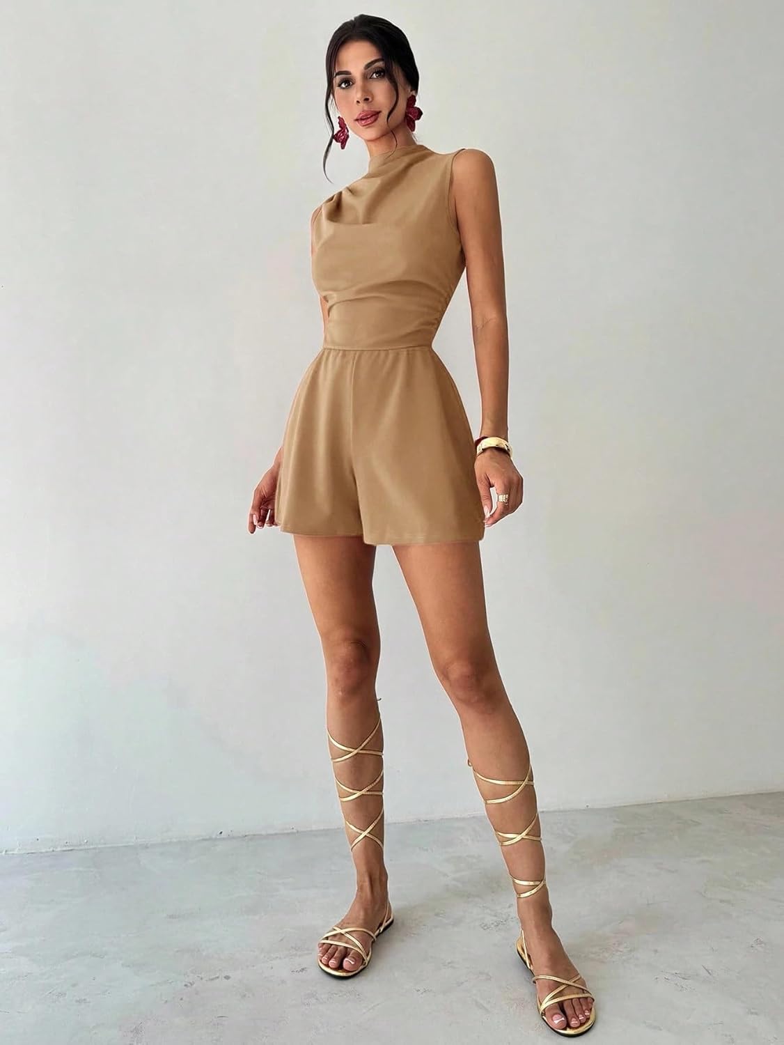 Rompers for Women Summer 2026 Elegant Party Pleated A-Line Mini Dress Romper