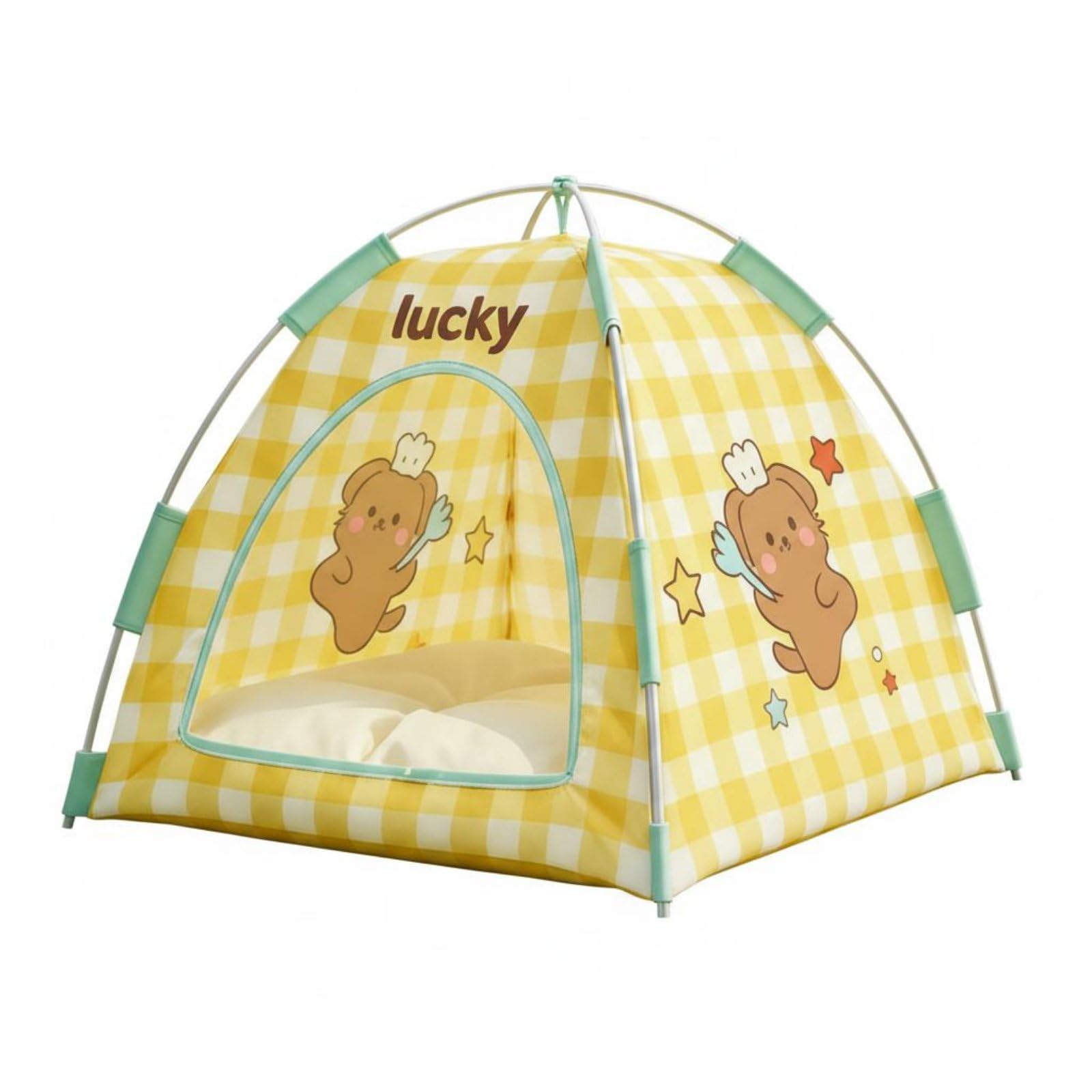 KiBcsLic Cat House Tent Four Season Use Cat Bed Tent Breathable for Cats, Small Dogs, M, Yellow Plaid Cat