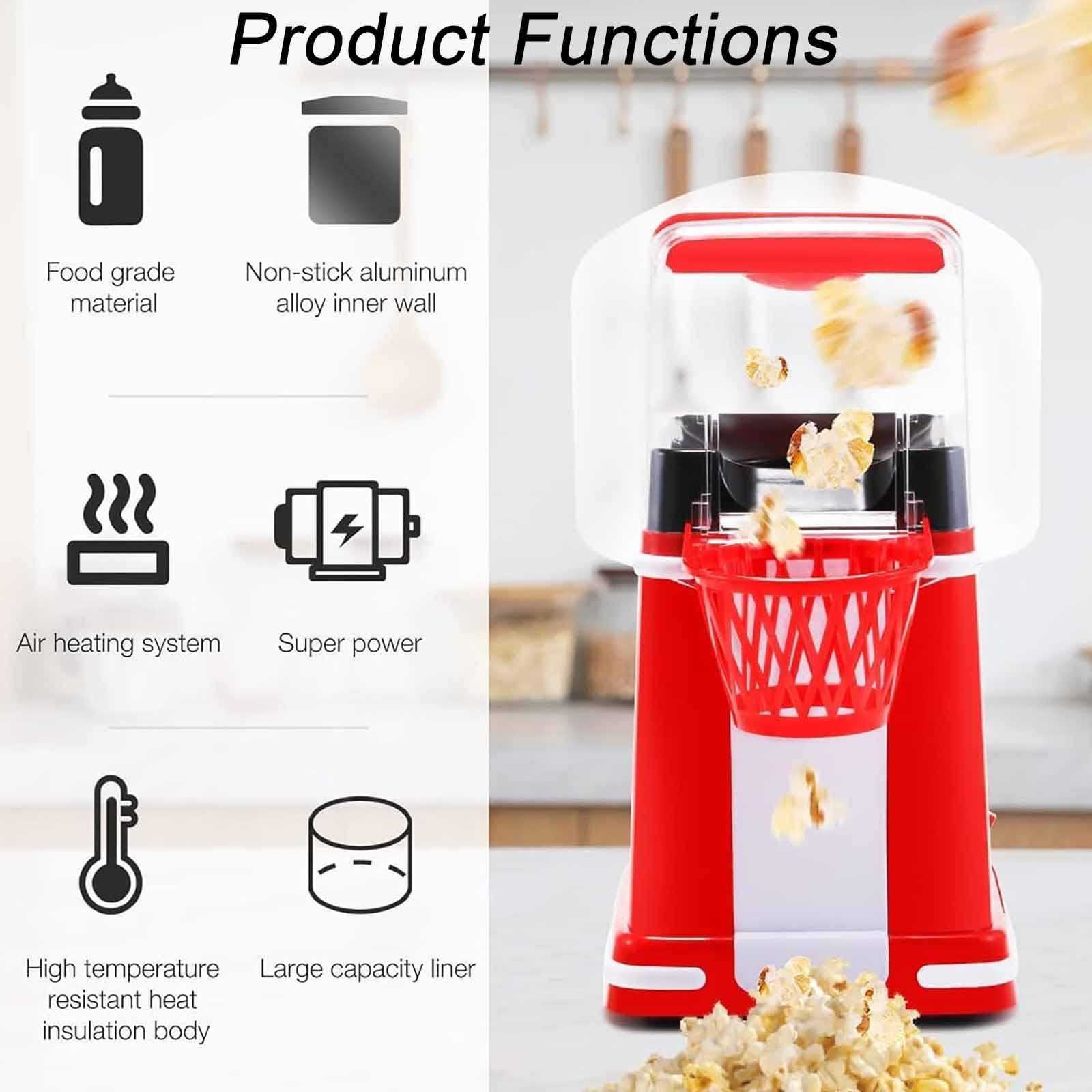 Maszyna Do Popcornu O Mocy 1200 W, Elektryczna Maszynka Do Popcornu Z Wkładem O Dużej Pojemności, Równomierne Nagrzewanie I Powłoka Nieprzywierająca, Zdrowa I Beztłuszczowa, Łatwa W Czyszczeniu