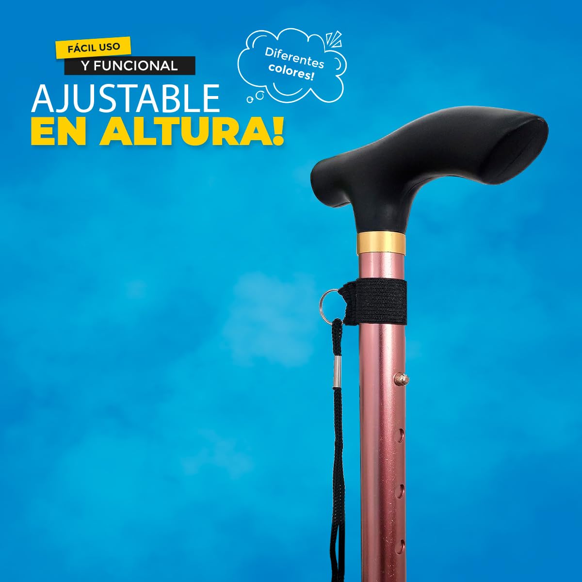 Bastone Da Passeggio Pieghevole Per Anziani In Alluminio – Regolabile In Altezza 82-92 Cm, Leggero 220g (Nero) - 3