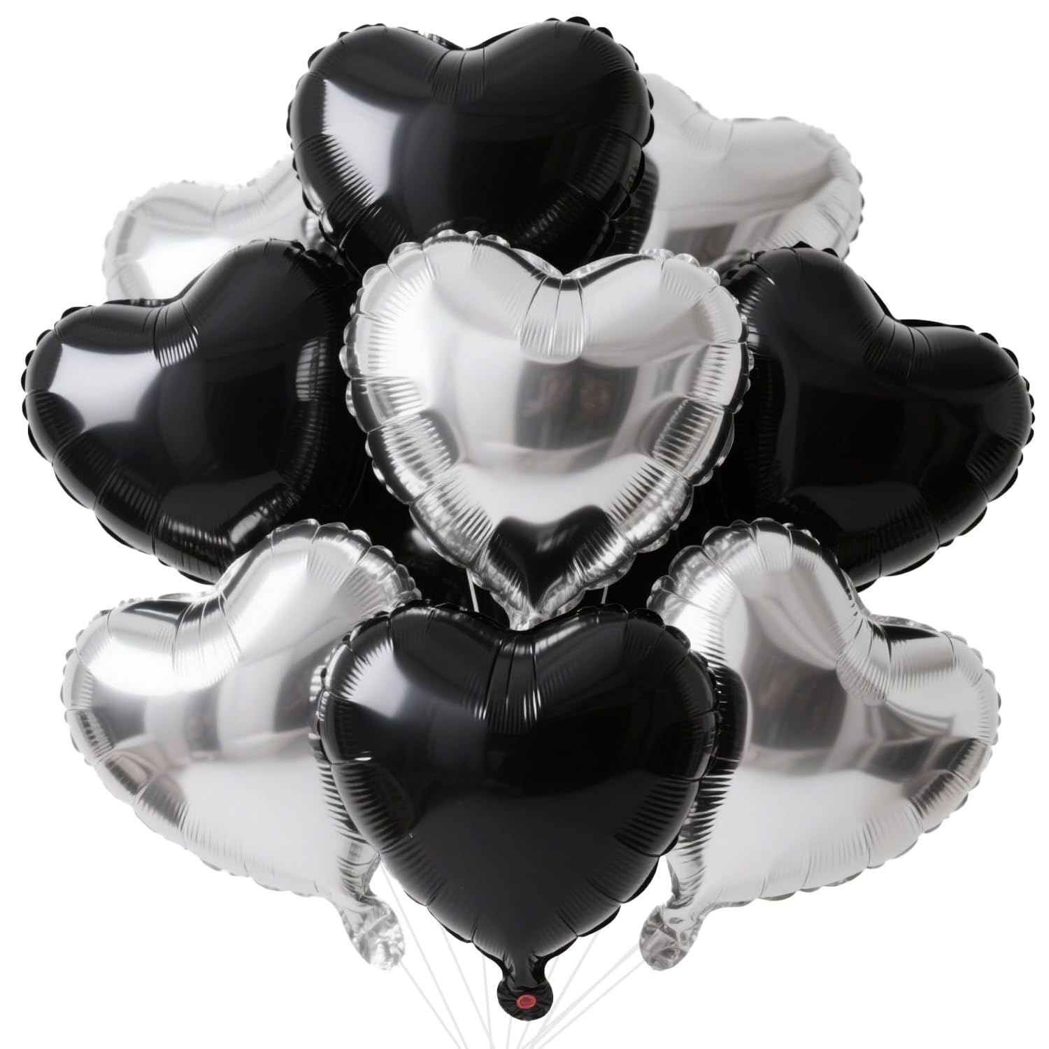 18 Inch Black Silver Heart Balloons, 12 Pcs Heart Foil Mylar Balloons, Black Silver Birthday Decoration, Heart Shaped Balloons, Valentine Balloons for