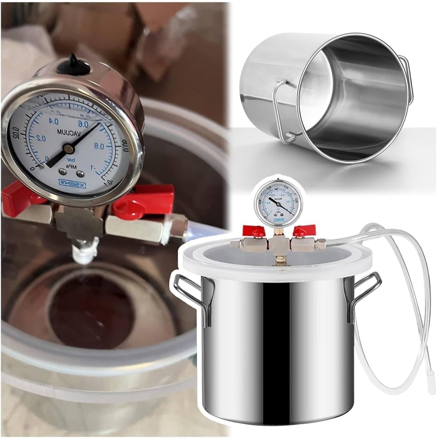 Stainless Steel Epoxy Resin Vacuum Chamber Kit, Epoxy Resin Vacuum Degassing Chamber,with Acrylic Crystal Lid (12L/3Gal)