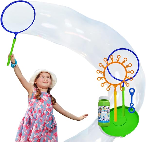 Giant Bubble Wand Set for Kids and Adults with Concentrated Refill, Fun Outdoor and Indoor Activity for Girls, Boys, Tod