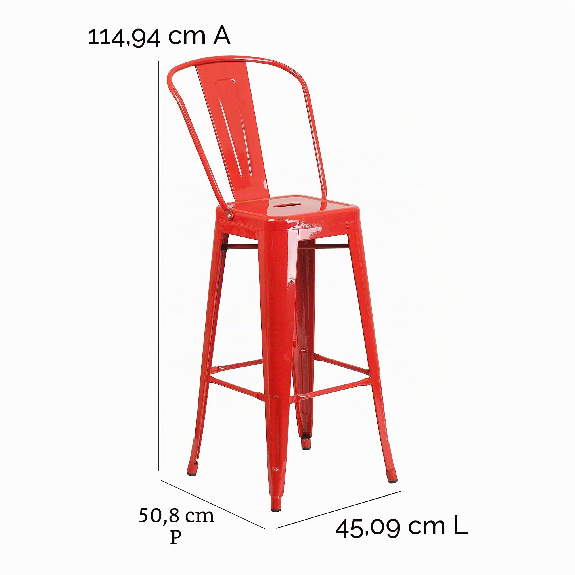 Flash Furniture Lily Commercial Grade Sgabelli da Bar per Interni ed Esterni in Metallo Rosso Alto 30" con Schienale Rimovibile, Confezione da 4