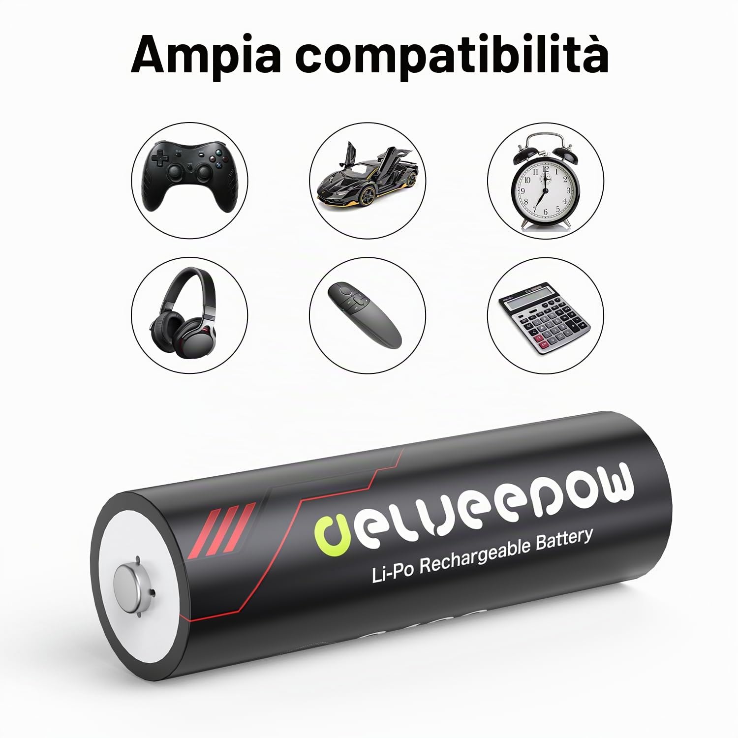 8 Pezzi Batterie AA Litio Ricaricabili con Caricabatterie, 3400mWh 1.5V Pile AA Litio Ricaricabili, LCD Display 8 Slot, 2ore Carica Rapida USB
