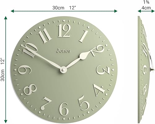 Miniatura 4 de JONES CLOCKS Betty - Reloj de pared clásico convexo, 12 pulgadas, color verde salvia, elegancia elegante, perfecto para la cocina, sala de estar,