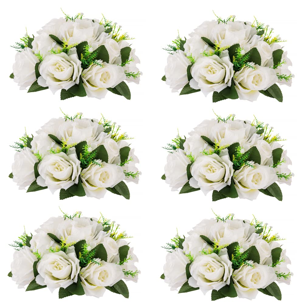 Inweder Wedding Flower Balls Centerpiece Arrangement - 6 Pcs Artificial Rose Balls for Weddings, Birthdays, Valentine's, Home Decor, White