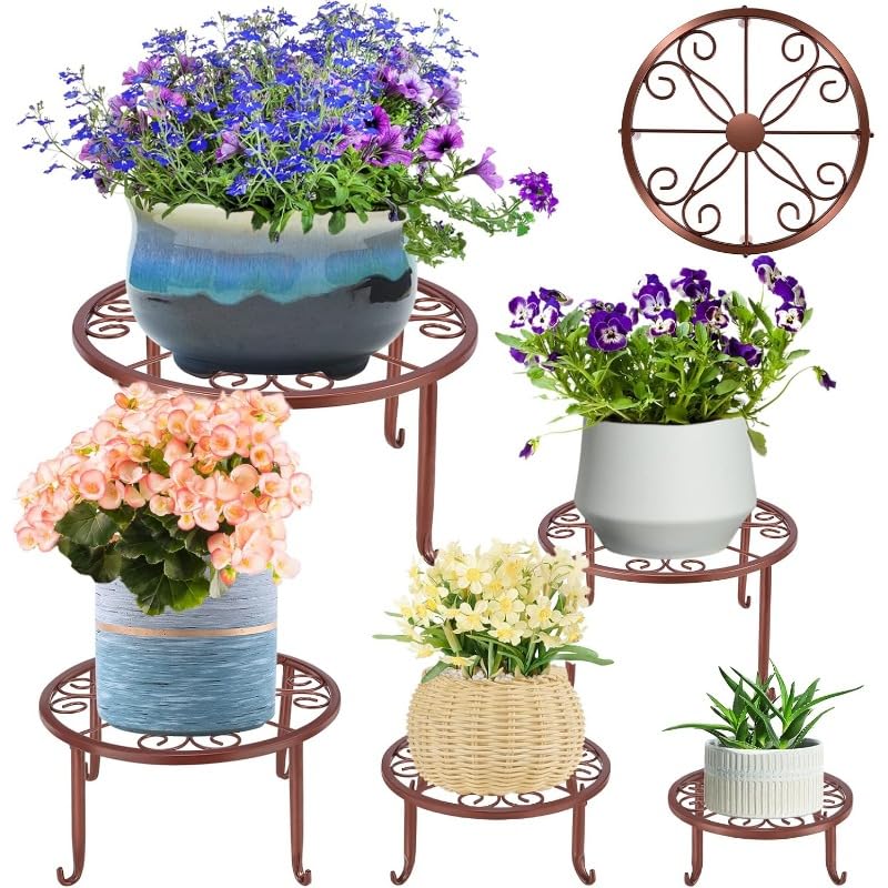 Étagère végétale de 5 pots fleurs robustes en métal marron