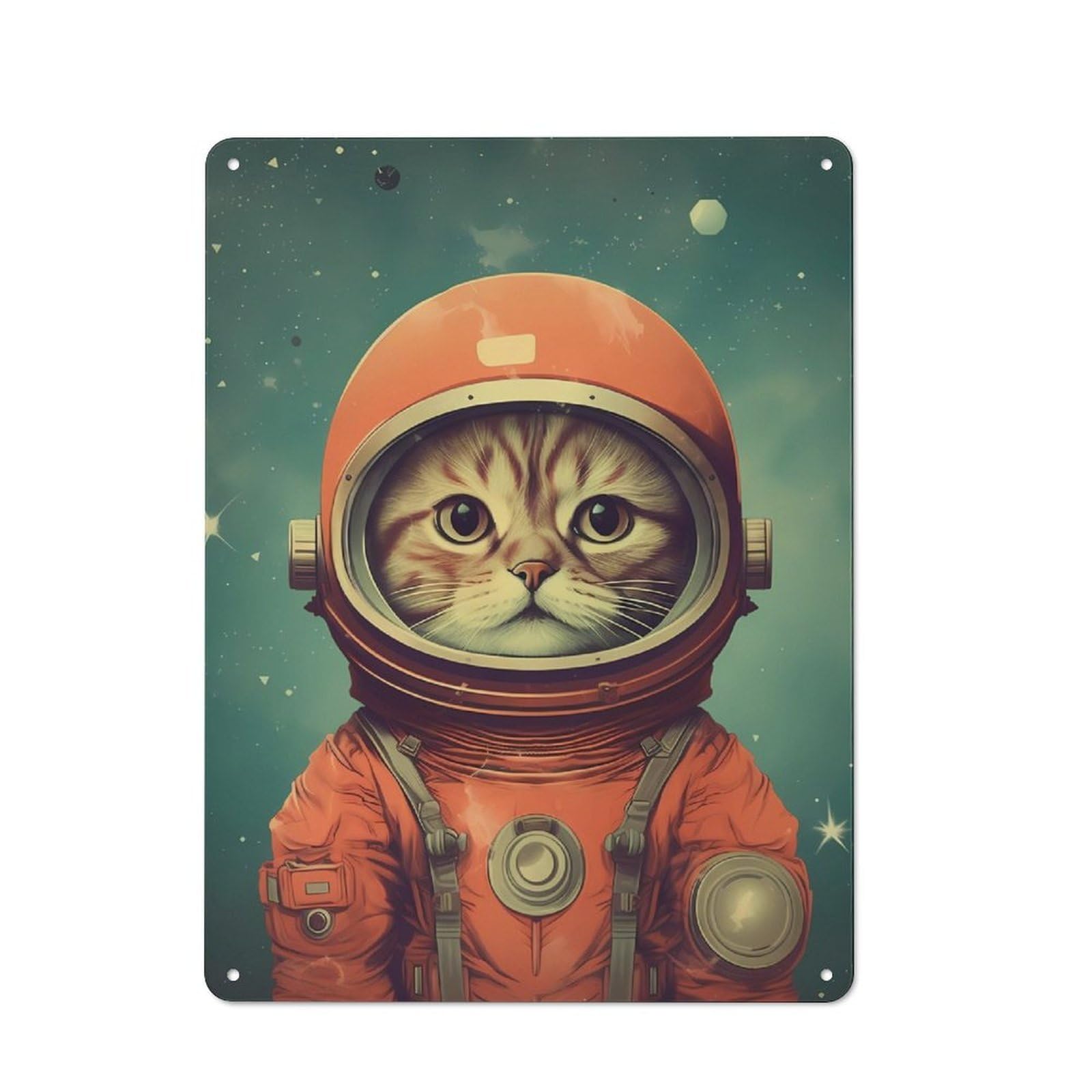 Junmoney Cat Astronaut Vintage Tin Sign With Design 40X30cm, Vintage Cafe Wall Decor For Coffee Bar, Kitchen, Bistro Or Tea Corner