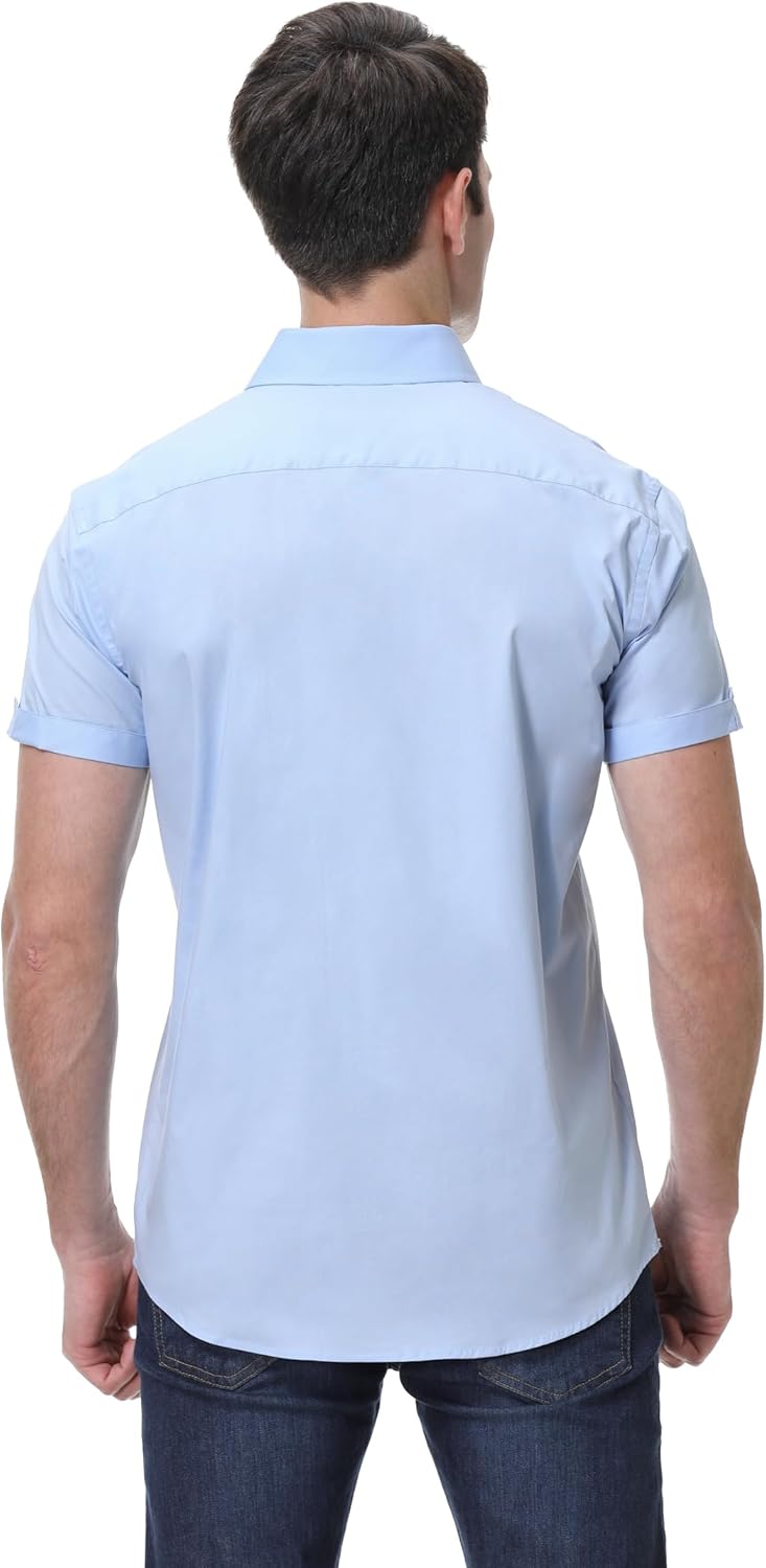 Esabel.C Mens Short Sleeve Dress Shirts 4-Way Stretch Regular Fit Stretch Wrinkle-Free Casual Button Down Shirts - Image 6