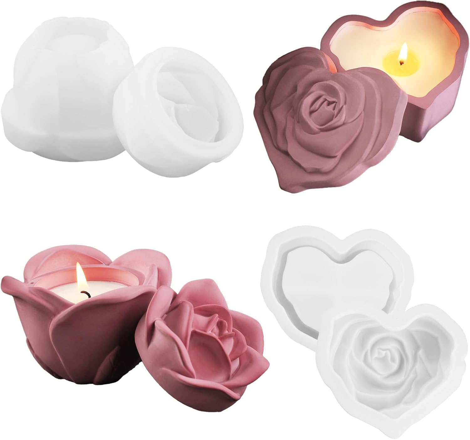 2Pcs Resin Jar Mold with Lid Rose Epoxy Resin Mold Heart Silicone Molds for Candle
