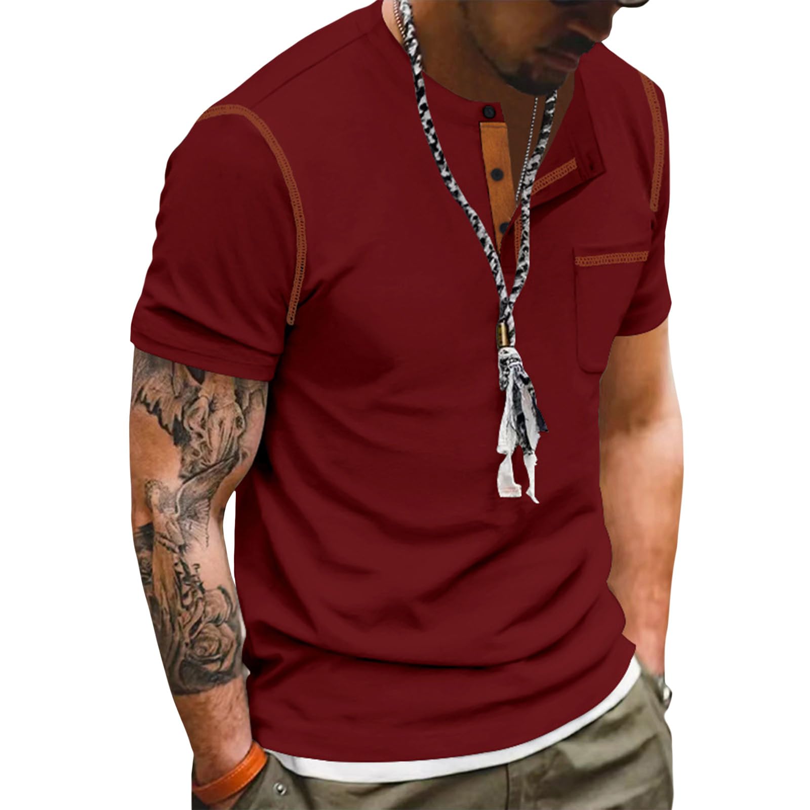 Mens Henley Shirts Button Down Muscle Top Short Sleeve V Neck Solid T-Shirt Fitted Comfy Soft Casual Tops