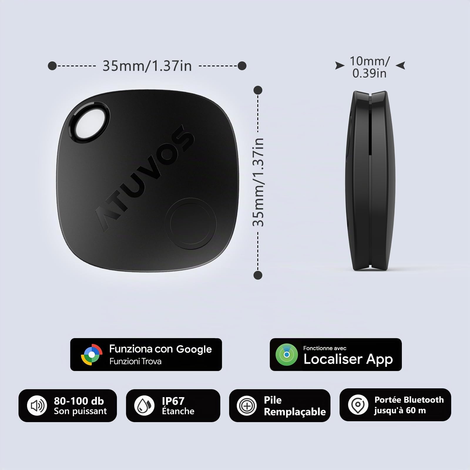 ATUVOS Smart Tag Pro Tracker Bluetooth per Android iOS, Localizzatore per Bagagli, 4 Pezzi