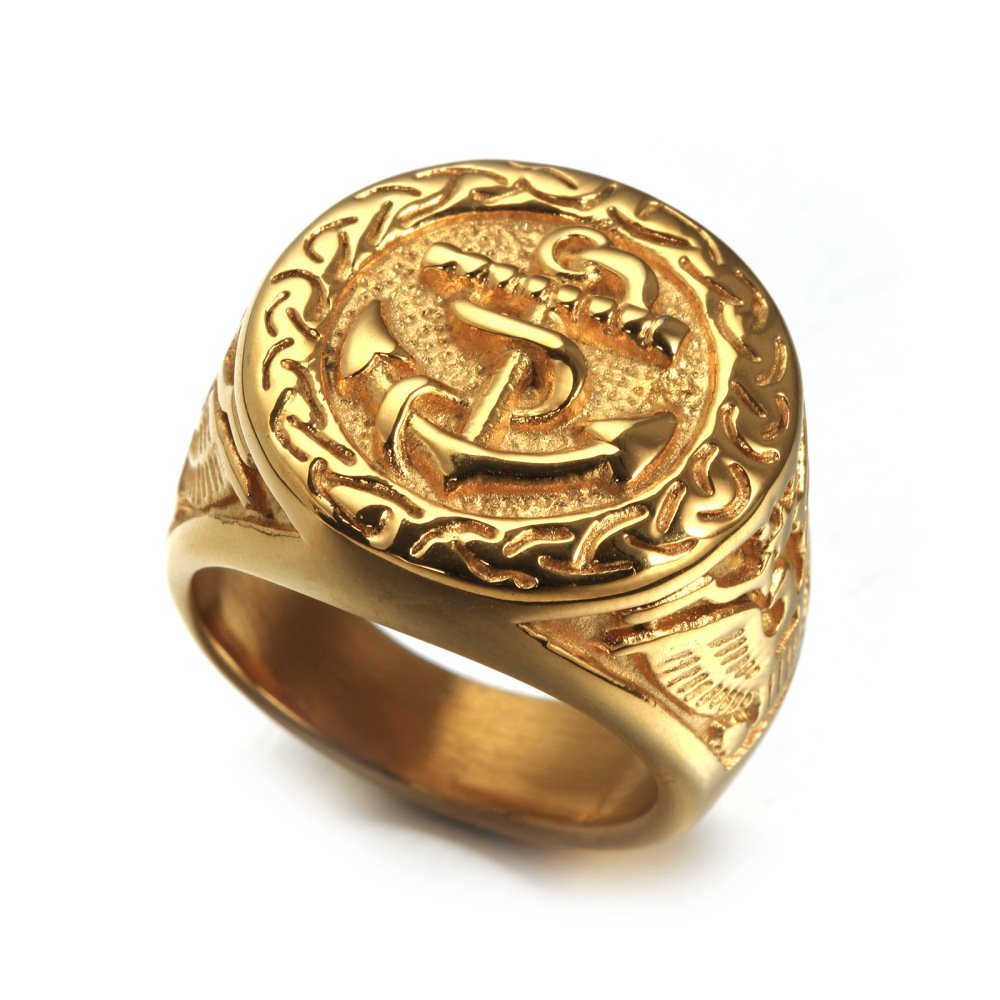 MęSki Sygnet Z Kotwicą, Gotycki Vintage żEglarski Orzeł Ze Stali Nierdzewnej,Gold,11