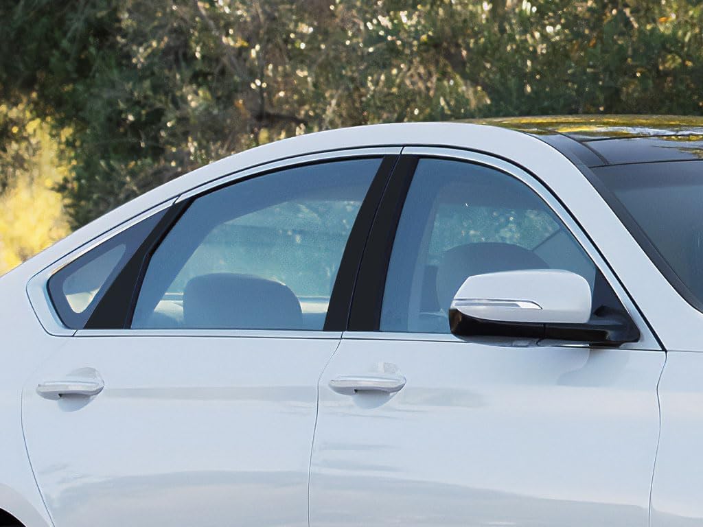 Rvinyl Pillar Post Pre Cut Window Trim Kits in Matte Black Compatible with Hyundai Genesis 2009-2014 - Adhesive Backs