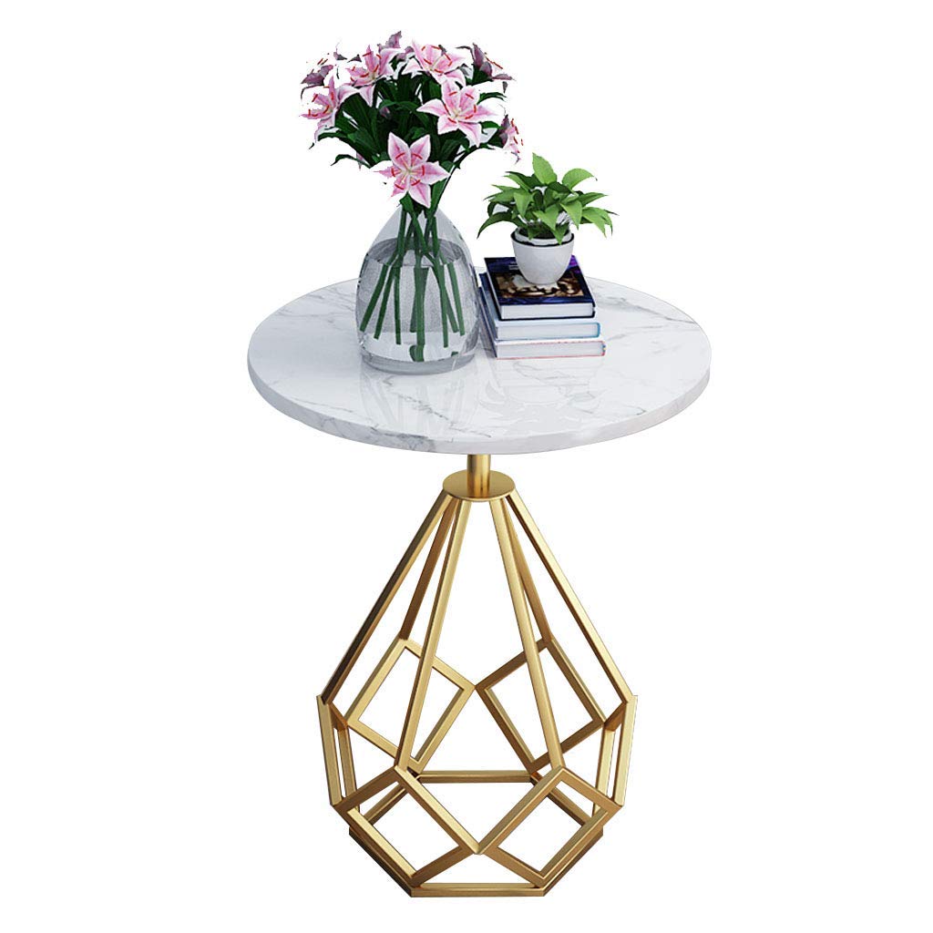 Table de chevet en acier inoxydable et marbre artificiel au design contemporain chic