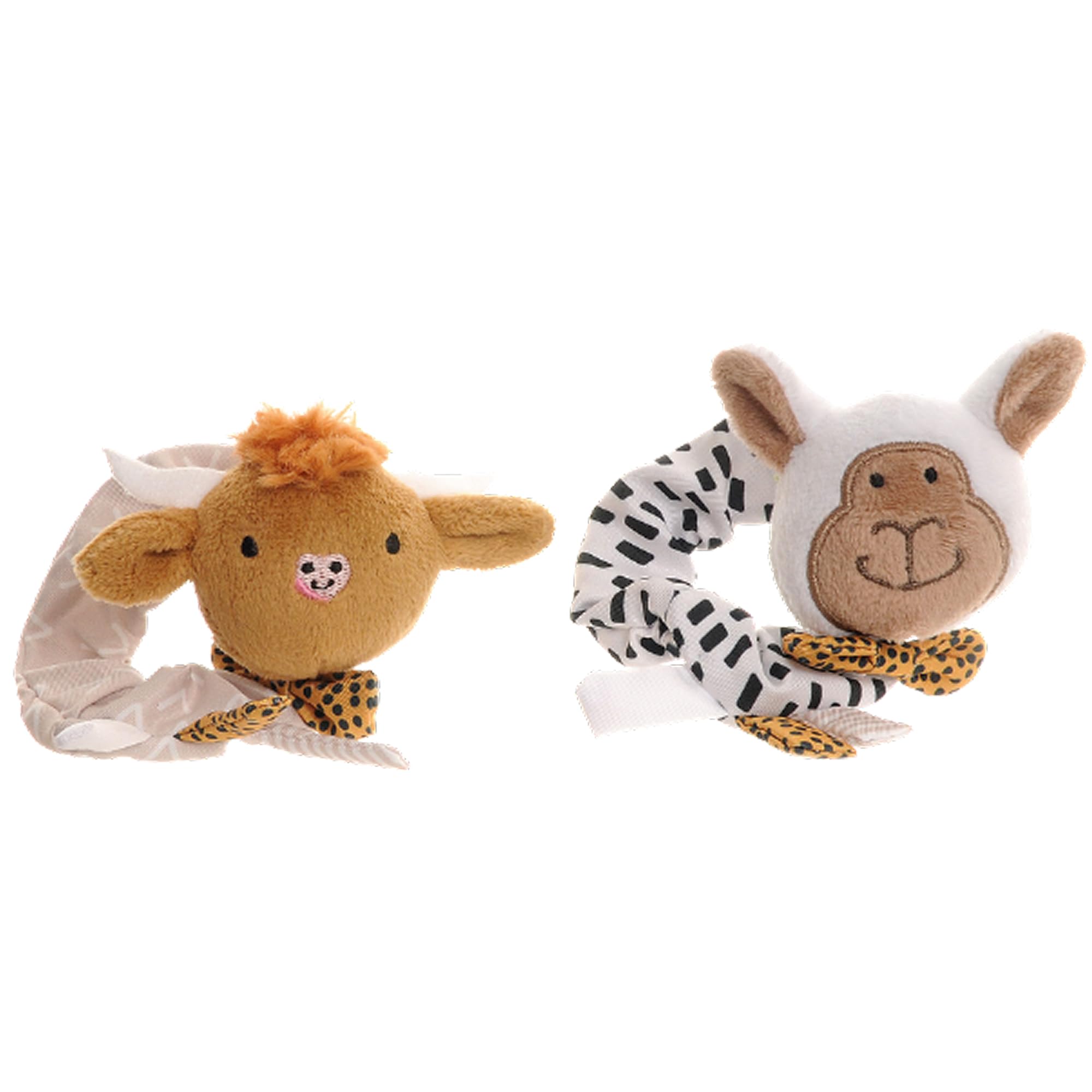 Ziggle Soft Plush Baby Wrist Rattle Toy | Newborn Sensory & Cuddly Gift | Highland Cow & Sheep Wrist Rattle Pair