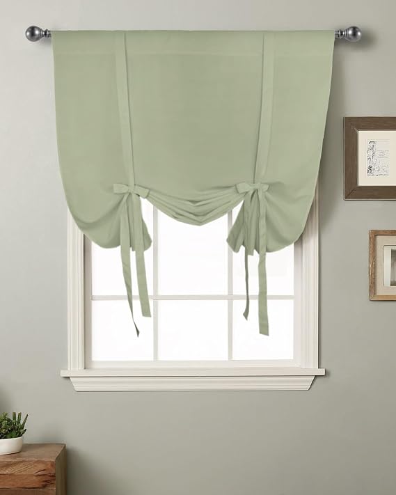 Sage Green Balloon Curtains for Windows, Pure Sage Green Bedroom Curtains 54 Inch Length, Farmhouse Sage Green Tie Up Curtains Panels Thermal Insulated Living Room/Bathroom Curtains Window 42
