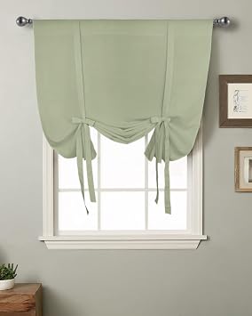 Sage Green Balloon Curtains for Windows, Pure Sage Green Bedroom Curtains 54 Inch Length, Farmhouse Sage Green Tie Up Curtains Panels Thermal Insulated Living Room/Bathroom Curtains Window 42
