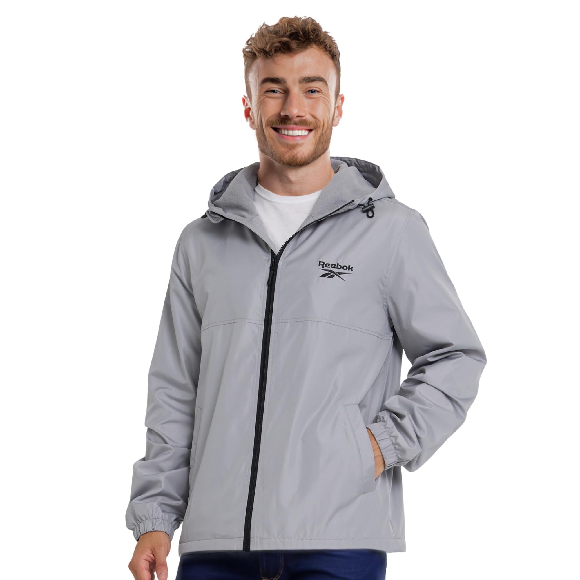 reebok rain jacket men with hood, windbreaker men lightweight waterproof jacket