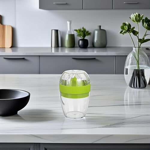 Miniatura 8 de PRETYZOOM Exprimidor de mano pequeño, exprimidor manual con colador y contenedor, exprimidor de cítricos para limones, limas, pomelo (3.1x3.1x3.9 in)