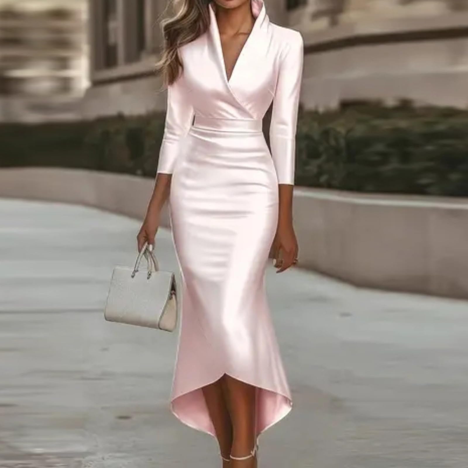 FUPODD Etuikleid Damen Elegant Festlich Kleider Damen Winter Langarm Curvy Cocktailkleid Hochzeitsgast Herbstkleid V Ausschnitt Winterkleid Schickes Damenkleider Business Kleid Frauen Abendkleid