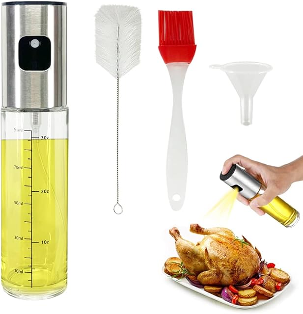 YAOTROOP 100ml Oil Sprayer Dispenser Oil Spray Bottle Vinegar Sprayer Dressing Spray with Brush Portable Grilling Olive Oil Glass Bottle Kitchen Gadgets for Salad Baking BBQ Air Fryer Roasting