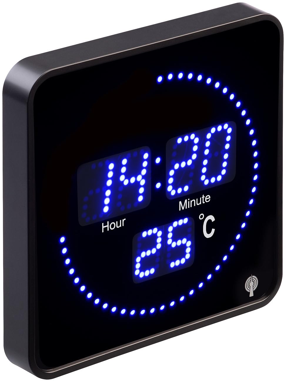 Horloge radiopilotée 20 x20 cm avec thermomètre - LED bleues [Lunartec]