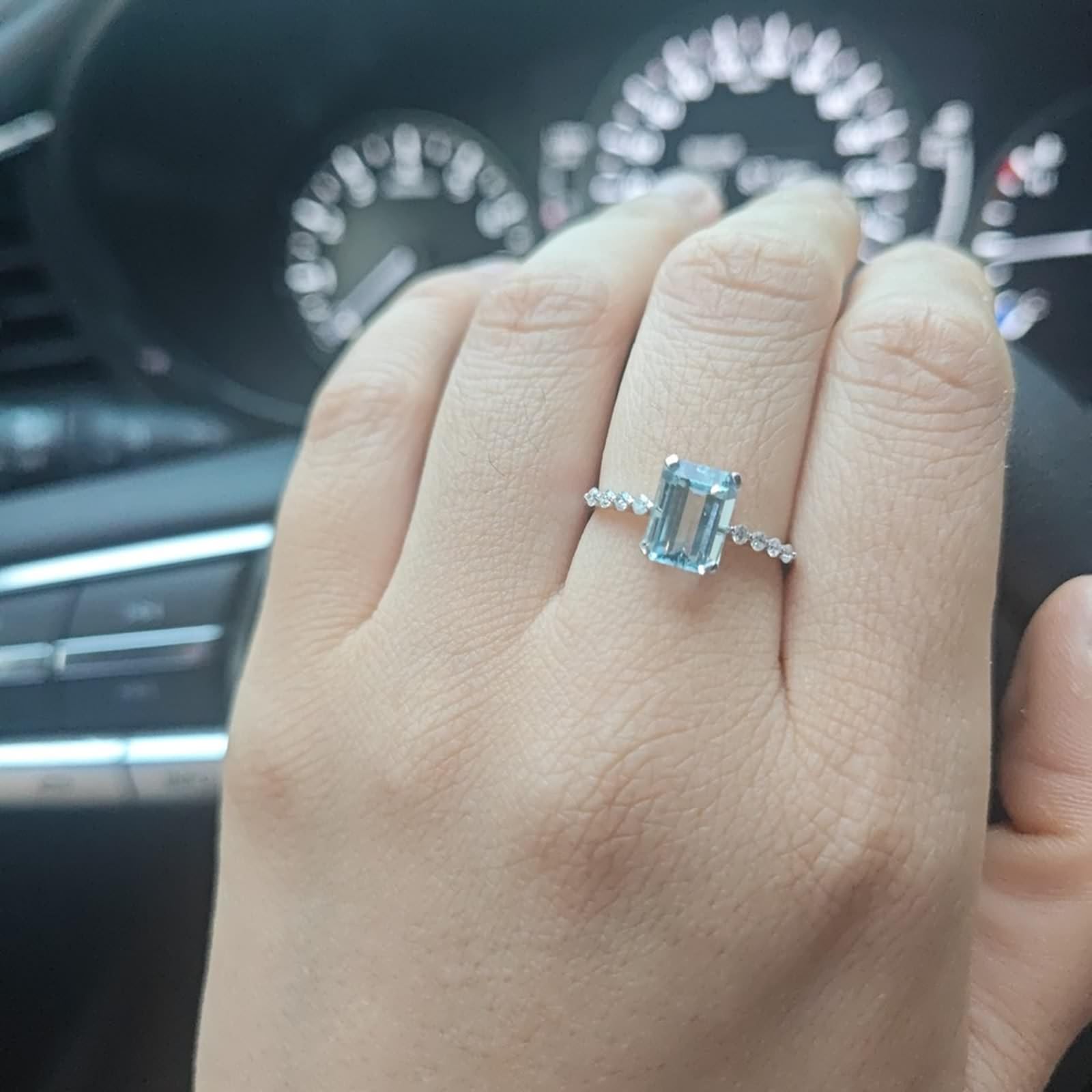 KnSam 9K/14K/18K Weißgold Verlobungsring Echt Gold Schmuck, 1.4ct Aquamarin Antragsring Klassiker Rechteckschliff Blau, Ring mit Moissanit 18/14/ 9 Karat Gold, Gr.47-70
