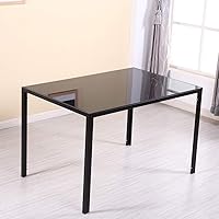 Vista 1 de Mesa de comedor negra de 47 pulgadas para 2-6 personas, mesa de comedor de vidrio templado con patas de metal, mesa rectangular de cocina