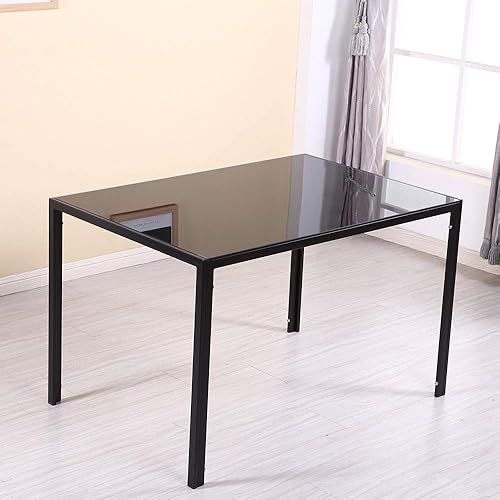 Mesa de comedor negra de 47 pulgadas para 2-6 personas, mesa de comedor de vidrio templado con patas de metal, mesa rectangular de cocina para