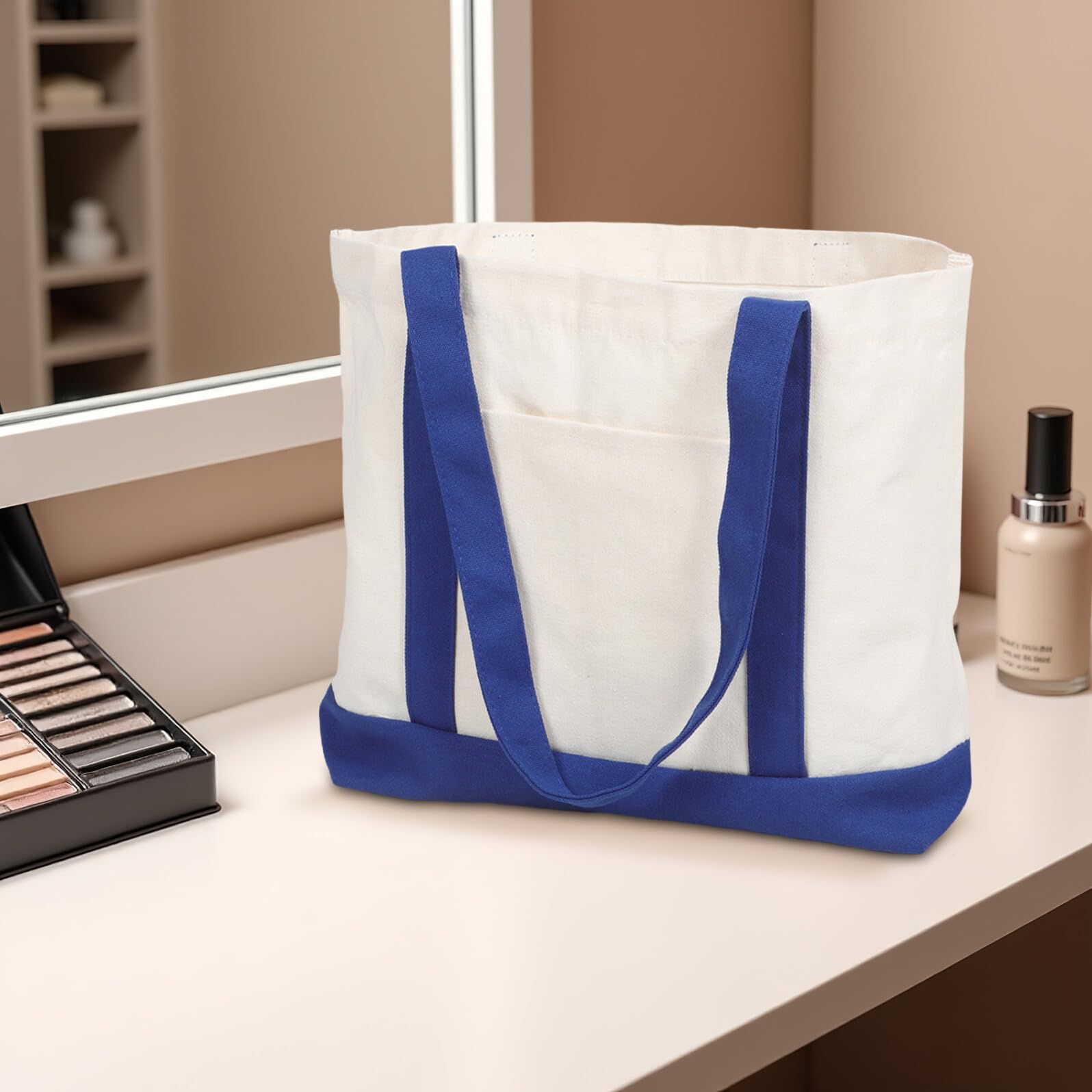 Toyvian Bolsa de Mano de Lona 2 Piezas 43x33x10 Cm Azul Marino y Negro con Bolsillo, Bolsa de Trabajo Multiusos Grande para Supermercado, Compras y Viaje Diaria