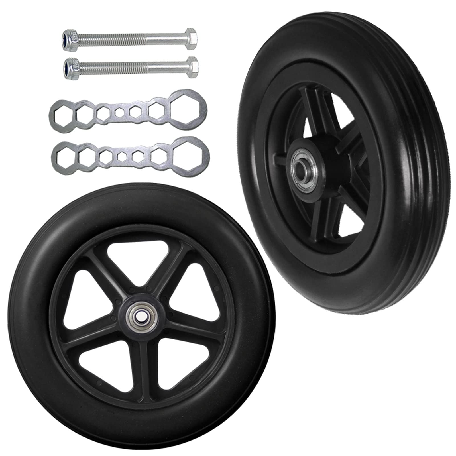Koła zapasowe 2 szt. Przednie koła do wózków inwalidzkich, 7 cali, 8 cali Przednie koło i pełna opona, oś 5/16" (8 mm), szerokość piasty 2-3/8" (60 mm), koła do chodzików