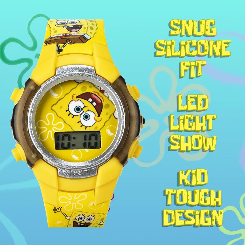 Back view of the Accutime Spongebob Digital Watch showing model number and battery type