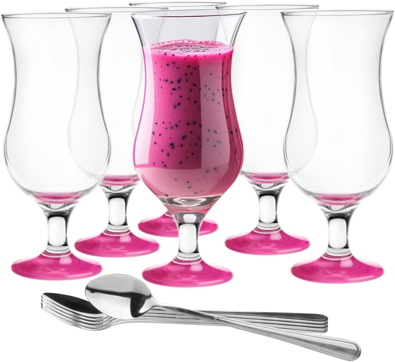 Glasmark KROSNO, 420 ml, Set of 6, Alcoholic Cocktail Glasses, Long Drink Glasses, Cocktail Glasses, Drinking Glasses, Party Glasses, Perfect for Home, Restaurants and Parties, Teaspoon Included