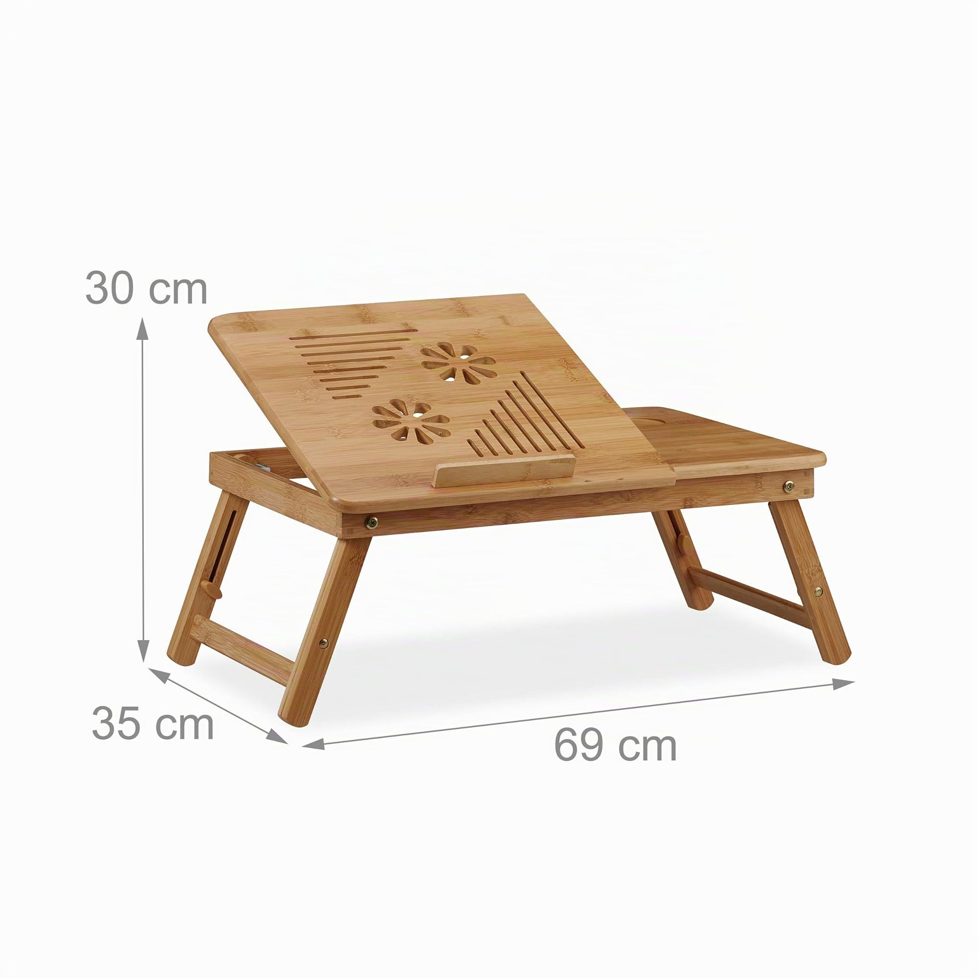 Relaxdays Tavolino Porta Pc Altezza Regolabile da Letto, Supporto Laptop bambù con Cassetto 30x69x35 cm, Marrone Chiaro