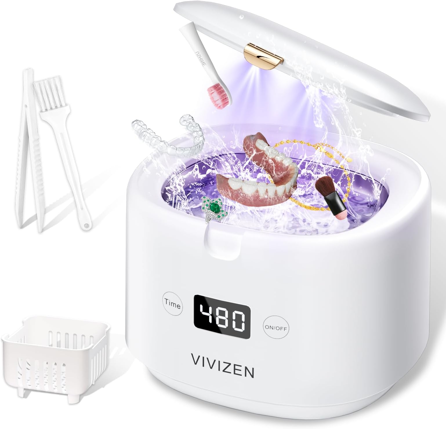 Ultrasonic Retainer Cleaner, Sonic Dental Cleaning Pod, Portable 30W/45kHz Machine for Aligners, Braces, Mouth Guards, Jewelry