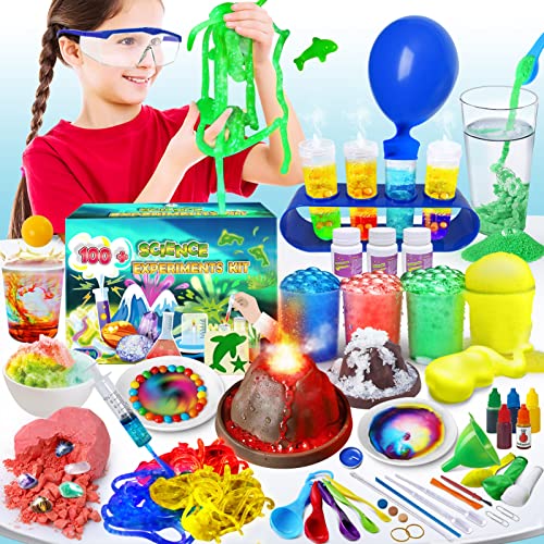 UNGLINGA Kit Científico con 100+ Experimentos para Niños 4-12 Años, Kit de Ciencias Juego de química, Arena Mágica, Excavación de Piedras Preciosas, Volcán, Gusanos Brillantes, Reacción Efervescente