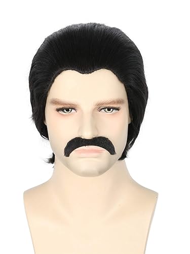 Topcosplay Men Wigs Black Short Cosplay Halloween Costume Party Slicked-back
