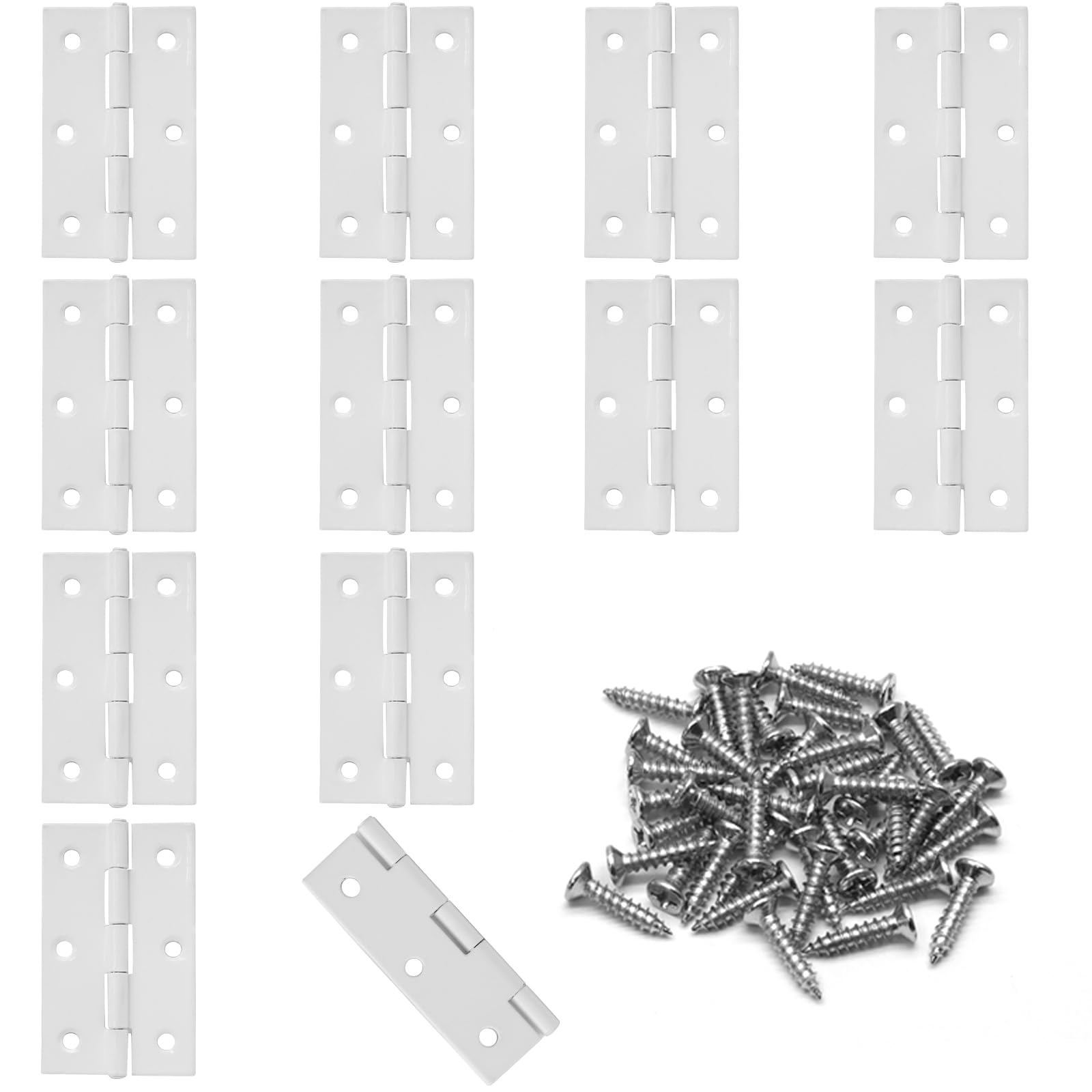 Murtenze 12 Pack 2.5 Inch Door Hinge, White Butt Hinge Ball Bearing Window Outdoor Hinges with Mounting Screws