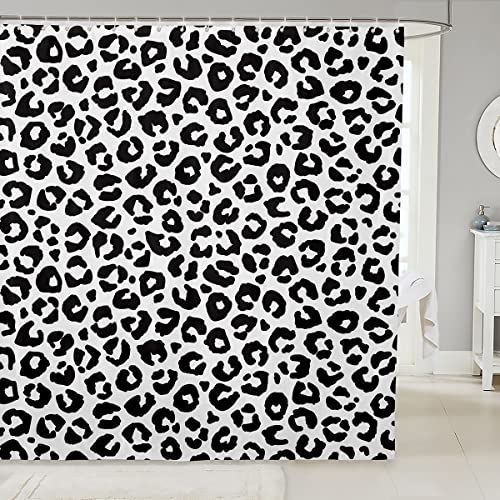 Black And White Bath Curtain Leopard Print Shower Curtain For Kids Boys Girls Teens Decor Africa Cheetah Print Shower Curtain With Hooks Safari Animal Skin Waterproof Fabric Bathroom Decor 72X72 Inch #TOP28