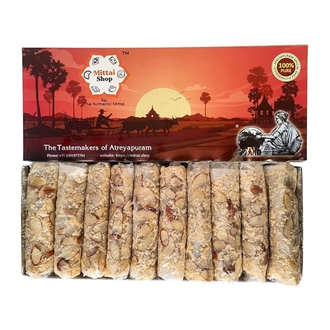 Mittai Shop by The Authentic Mittai Sugar Kaju Badam Pootharekulu (Pack of 10)